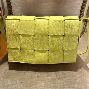 Neon yellow crossbody; genuine leather
